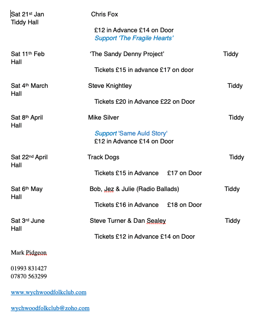 Wychwood Folk Club MiltonunderWychwood